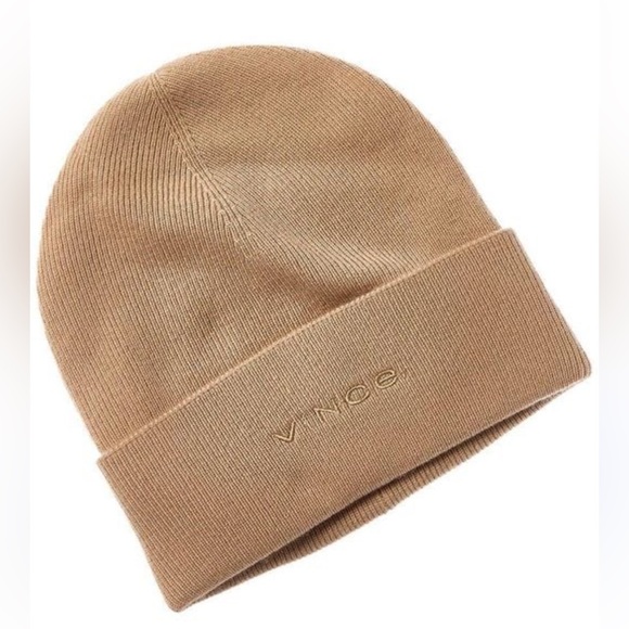 Vince Fine Rib Double Layer CuffKnit Hat Women's Brown like new